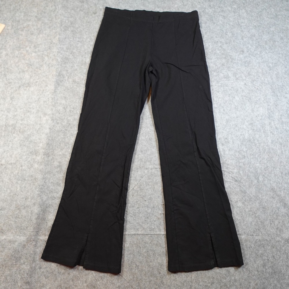 Clara Sun Woo Pants Womens 1X Black Flare Leg Split Hem Pull On